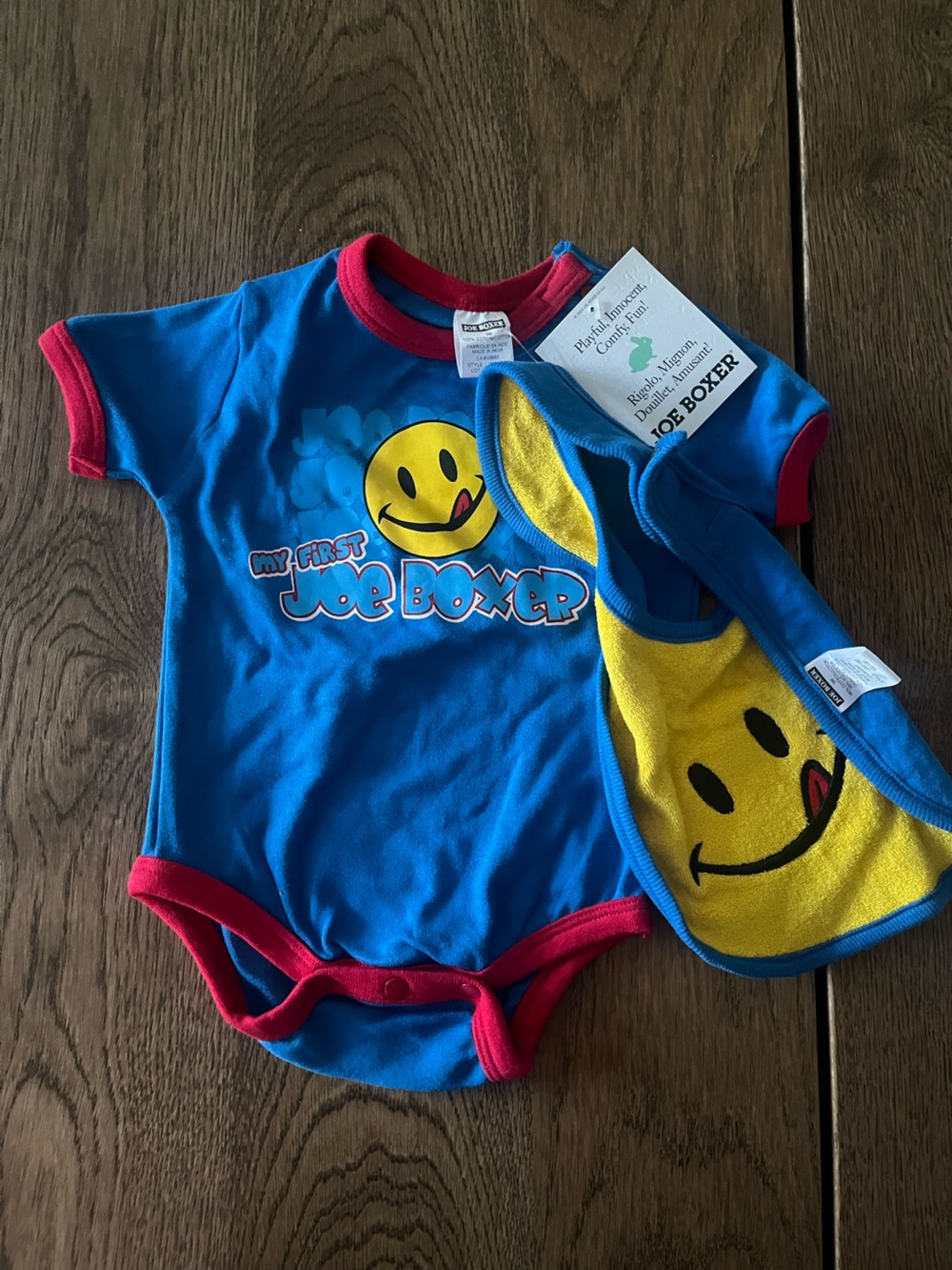 Joe Boxer Blue and Yellow Smiley Baby Onesie Set